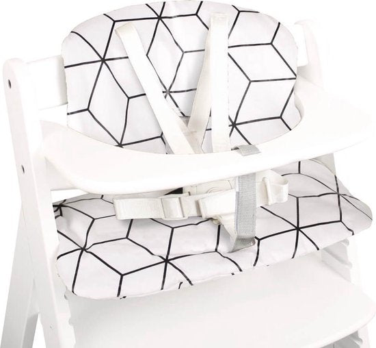 Ensemble de coussins Ukje - Coussins pour chaise haute - Compatible avec Hauck - Chaise haute - Plastifié - Blanc à motifs de cubes