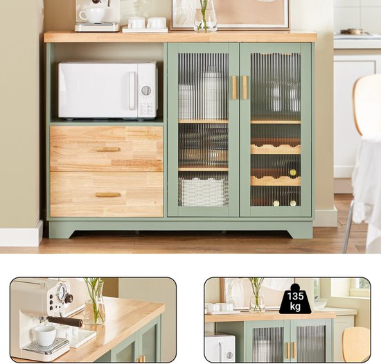 SoBuy FSB81-GR Meuble de cuisine - Meuble buffet vert avec tiroirs et portes en verre