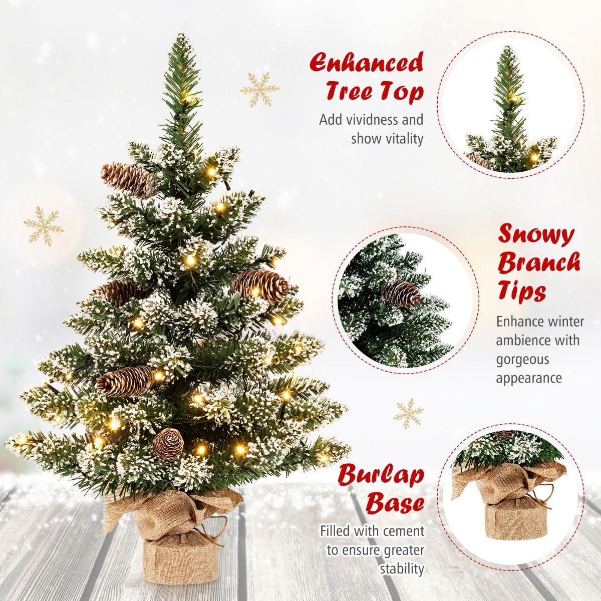Coast Artificial Christmas Tree Table Top 64 cm Green - Mini sapin de Noël avec neige - 50 LED - 8 niveaux de lumière