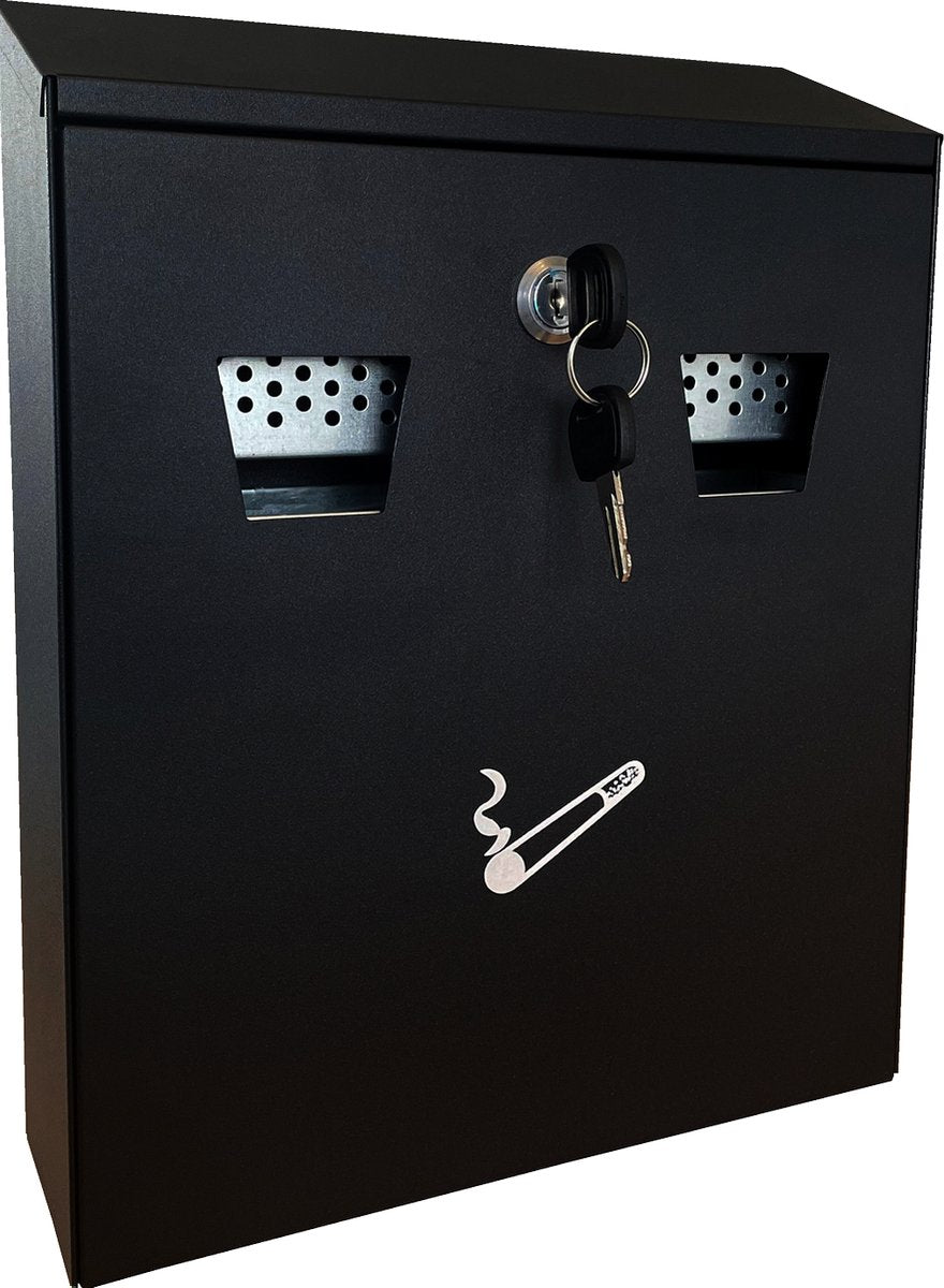 BRASQ Cendrier mural noir 32x26x8 cm - Cendrier verrouillable pour l'extérieur