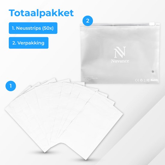 Nuvance - Bandelettes nasales 50 pièces - Pansements nasaux - Transparent - Pansements anti-ronflement pour une bonne nuit de sommeil - Écarteur nasal - Stop au ronflement