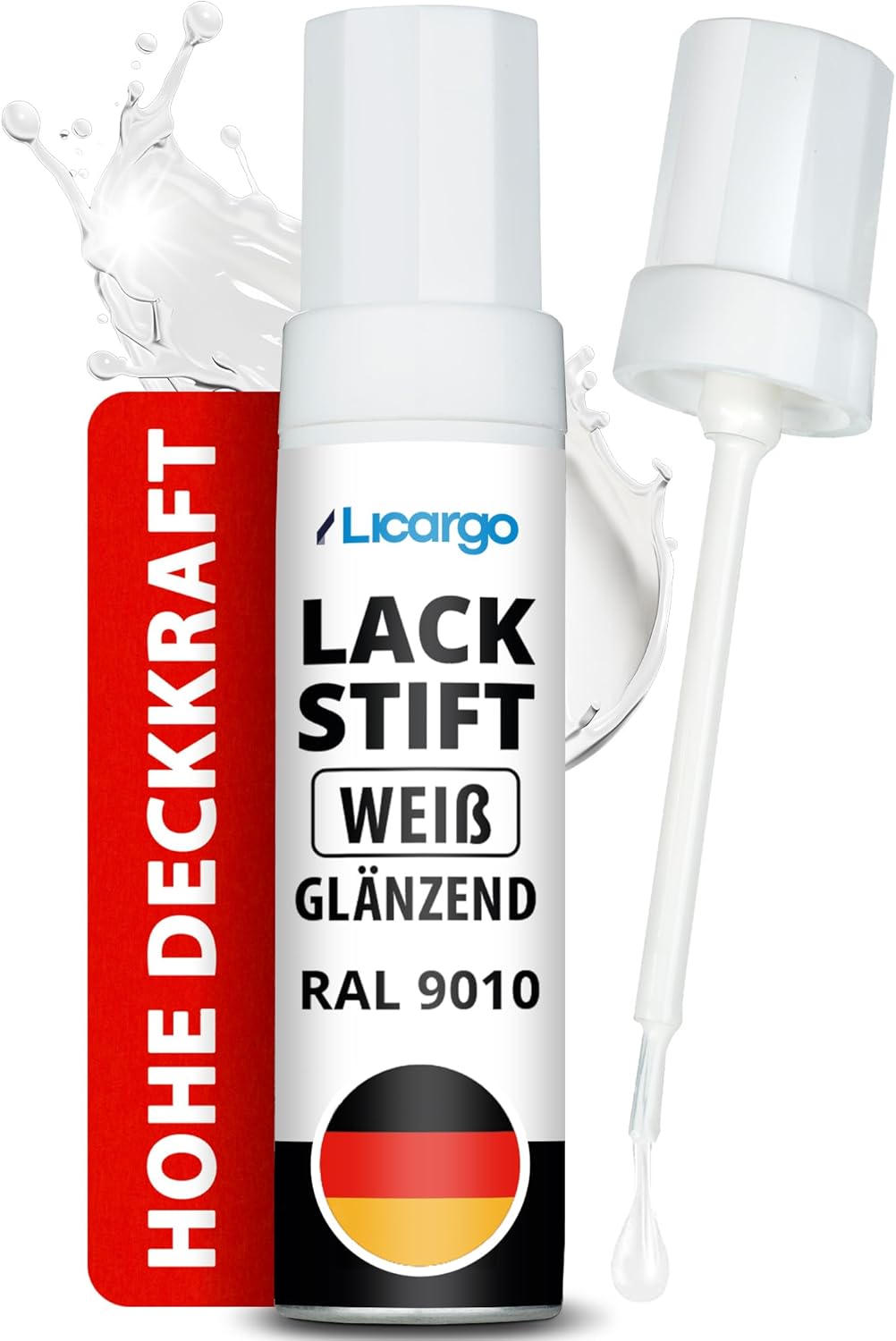 LICARGO Stylo de retouche blanc brillant 12 ml - Pinceau de précision pour les rayures et les impacts de gravillons