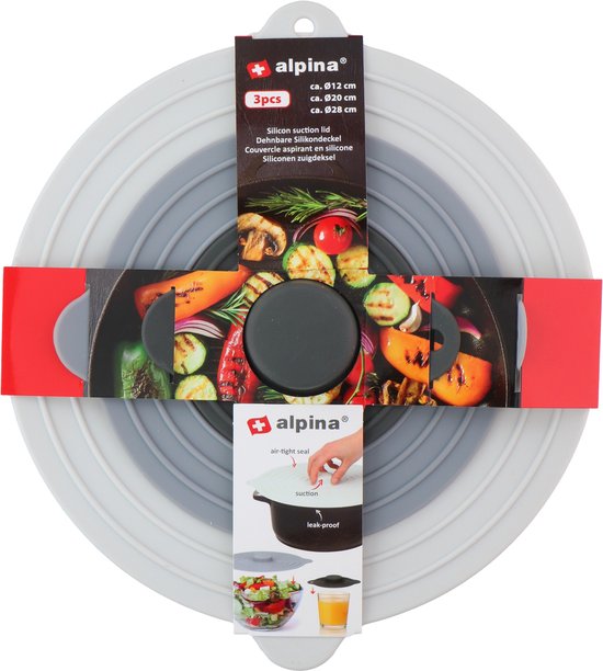 alpina Set de couvercles à succion en silicone - 3 pièces - ⌀12/20/28 CM - Silicone