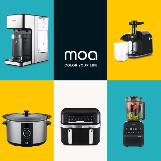 Mijoteuse MOA avec minuterie - 6,5L - Ø 24,5cm - Cuve intérieure en aluminium - Couvercle transparent - 3 niveaux de température - Lavable au lave-vaisselle - Sans BPA - acier inoxydable