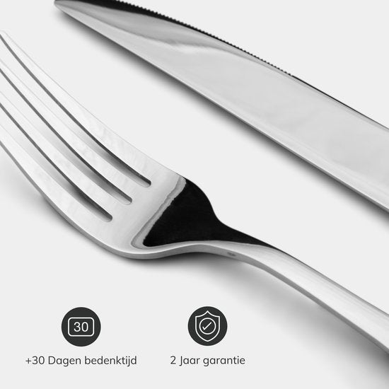 Deleca 8 Person Cutlery Set (48 pieces) - Spoons, Knives, Forks & Steak Knives - Lavable au lave-vaisselle - Silver/Stainless Steel