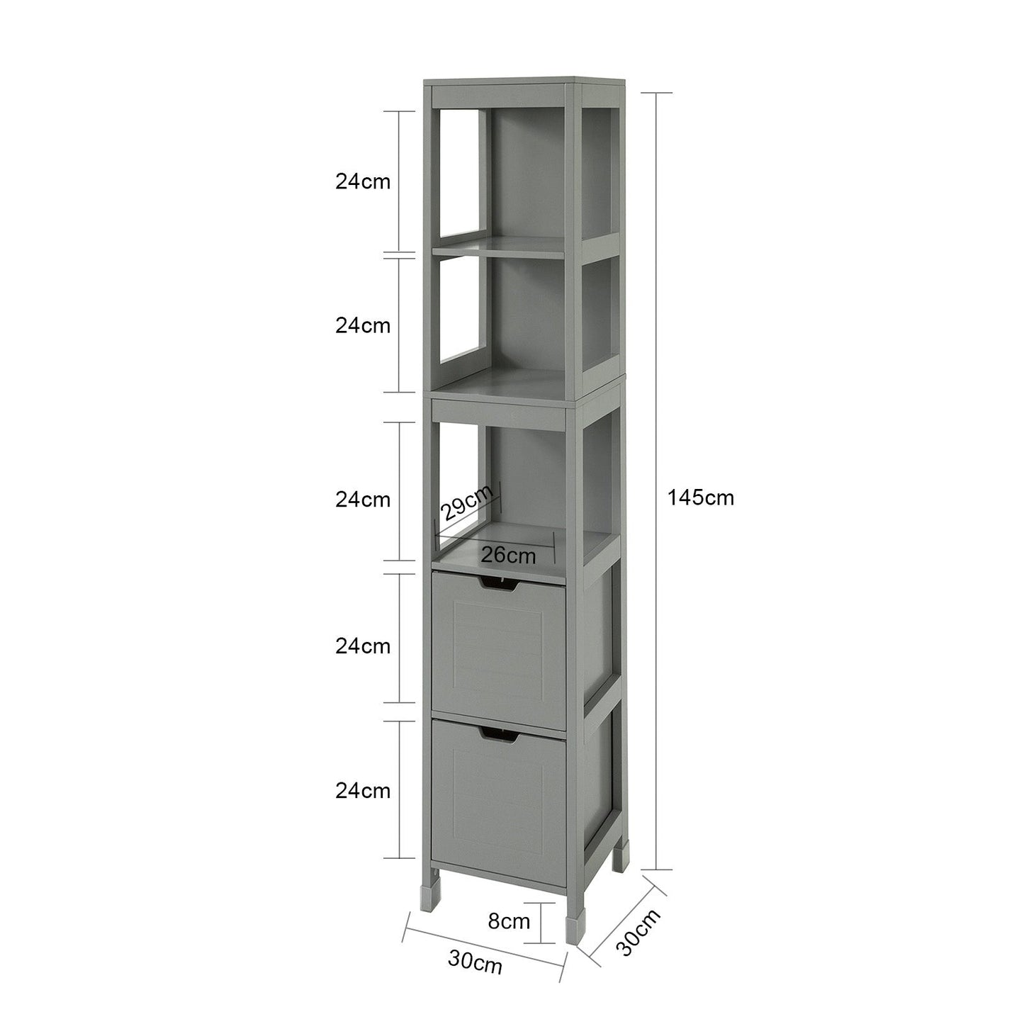 SoBuy Meuble de salle de bain haut avec repose-pieds - 2 tiroirs - Gris - 30x30x145cm