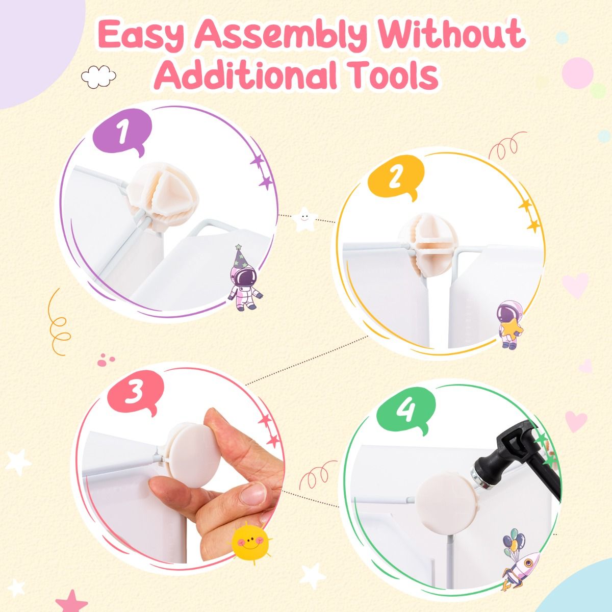 Coast Armoire pour enfants - 2 sections suspendues et 12 compartiments - Portes en forme de dessins animés - Blanc - 107 x 36 x 142 cm