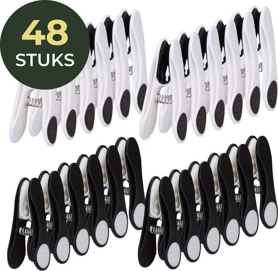 Gandria Pinces à linge 48 pièces - Pinces à linge en plastique - Lot de 48 pinces à linge en plastique - Pinces à linge pour portemanteau 10 Kg - Noir/Blanc et Blanc/Noir