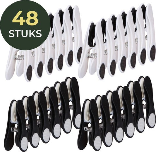Gandria Pinces à linge 48 pièces - Pinces à linge en plastique - Lot de 48 pinces à linge en plastique - Pinces à linge pour portemanteau 10 Kg - Noir/Blanc et Blanc/Noir