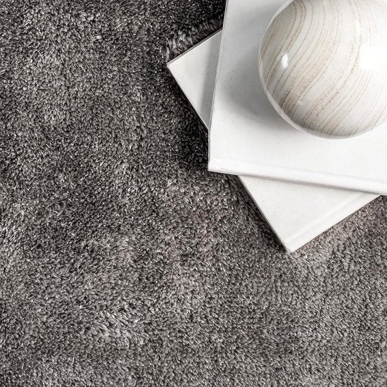 Flycarpets Solid : tapis à poils longs et lavable, couleur unie - Gris - Tapis de salon - 160 x 230 cm