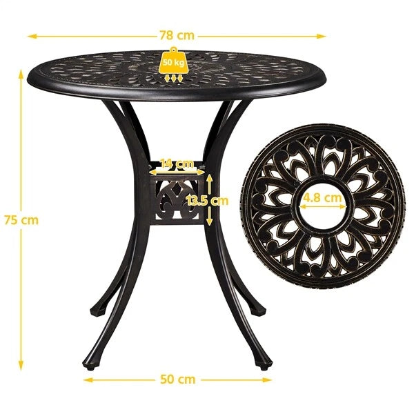 Yaheetech Table de jardin ronde Ø 78 x 75 cm - Bronze - Table de balcon en métal avec trou pour parasol