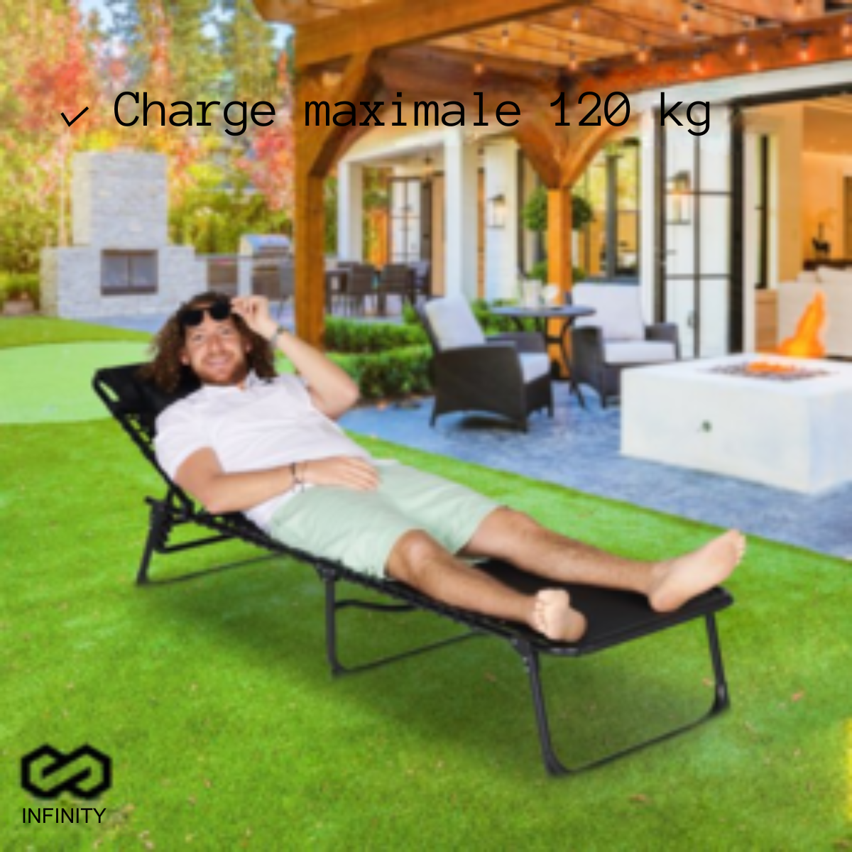 Chaise longue Infinity Goods  - Pliable et réglable - Max 120kg - 190 x 55 x 30 cm - Anthracite