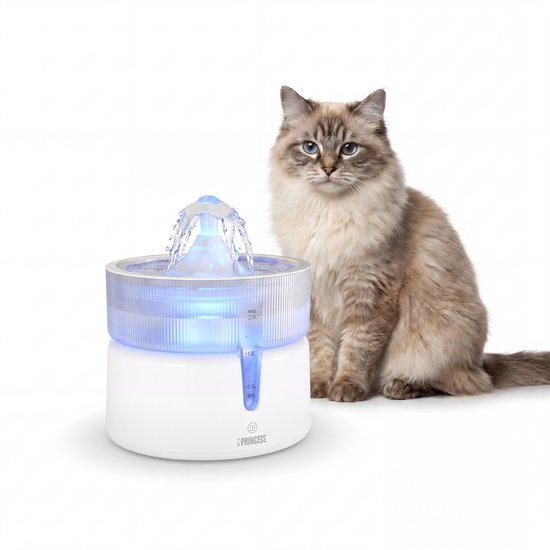 Abreuvoir Princess pour chat - 2 litres – Filtration à 4 niveaux – Silencieux (30 dB) – Sans BPA – Pompe sans fil – Filtre inclus - Chats et chiens - Facile à nettoyer - 620010
