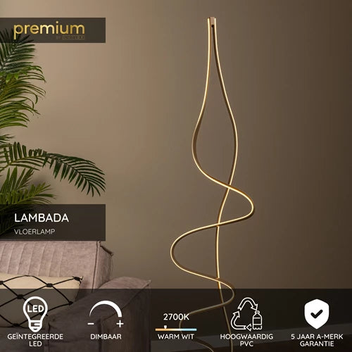 Lampadaire Lucide Lambada - LED - Intensité réglable - 20 x 33 x 163 cm - Or mat/Laiton