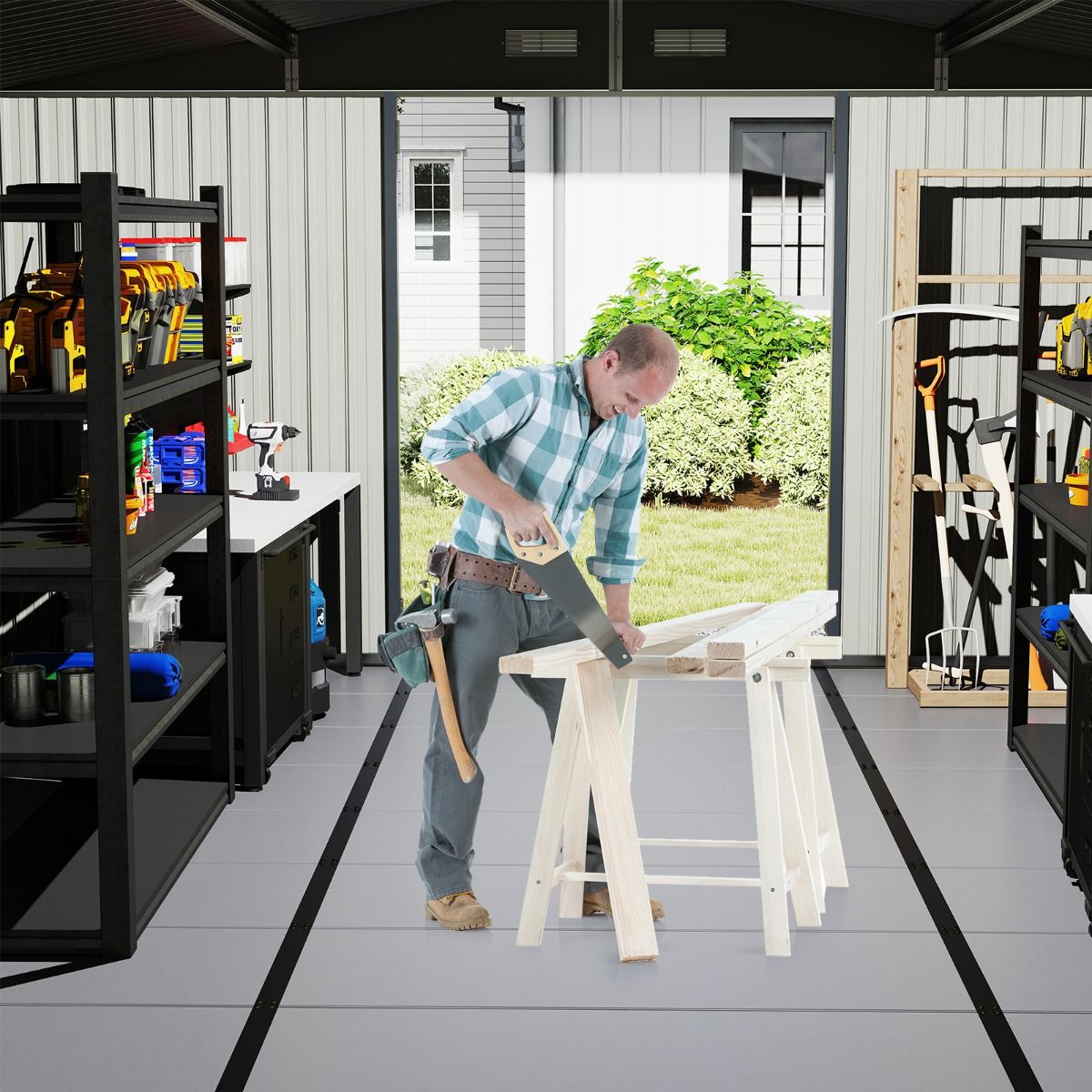 Coast Floorboard Tool Shed - 343 x 215 cm - Gris - Tapis de sol antidérapant pour jardin et terrasse