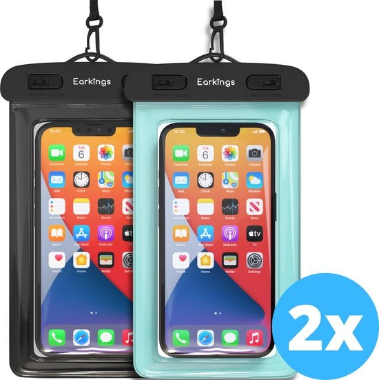 Etuis de téléphone étanches - Drybag Set of 2 - Etui de téléphone sous-marin pour tous les téléphones - Etui de téléphone étanche Earkings - Noir & Bleu