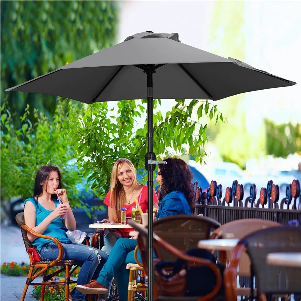 Parasol Yaheetech Ø 226 cm – Gris – 226 x 226 x 240 cm – Avec système de balancement et fonction d'inclinaison