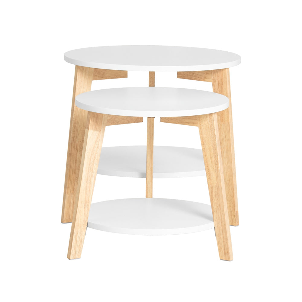 SoBuy FBT75-W Lot de 2 tables basses - hévéa - blanc - 50x45 & 44x40 cm