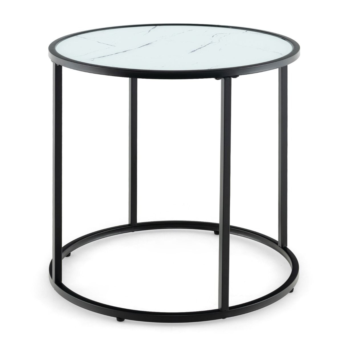 Table d'appoint ronde en verre Coast 50 cm avec plateau en marbre et cadre en métal noir - Design moderne