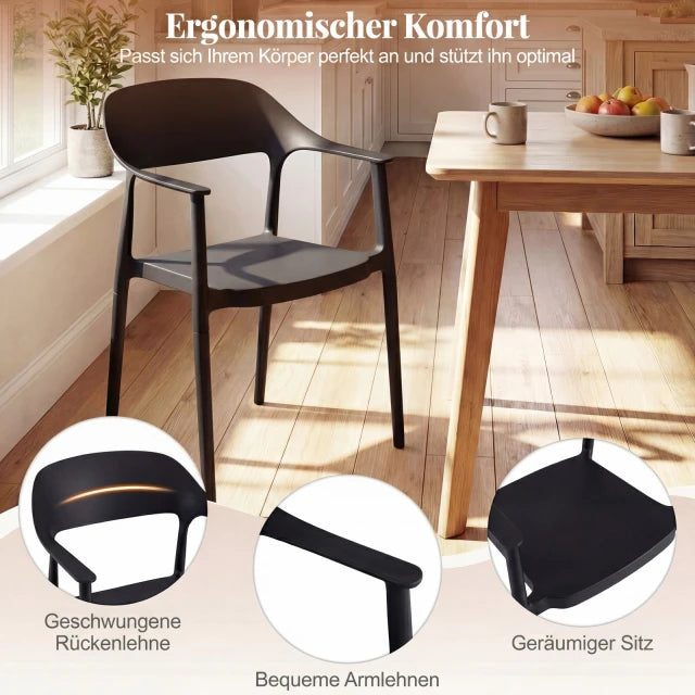Chaises de salle à manger empilables Coast Lot de 4 - Chaises de jardin en plastique 57 x 53 x 83 cm - Noir