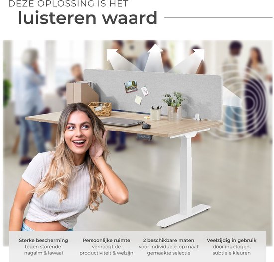 tectake® Séparateur d'écran de bureau Noisy - Avec noyau en PET insonorisant - Livré avec 2 clips de fixation - Dimensions (Lxl) 130 x 40 cm - Gris