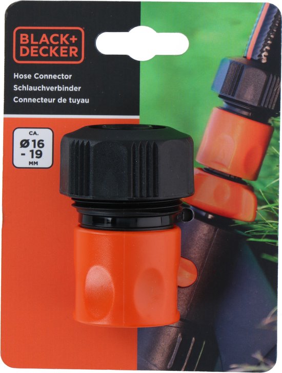 BLACK+DECKER Raccord rapide pour tuyau d'arrosage - 5/8'-3/4' - ⌀16-19 mm - Plastique - Noir/Orange