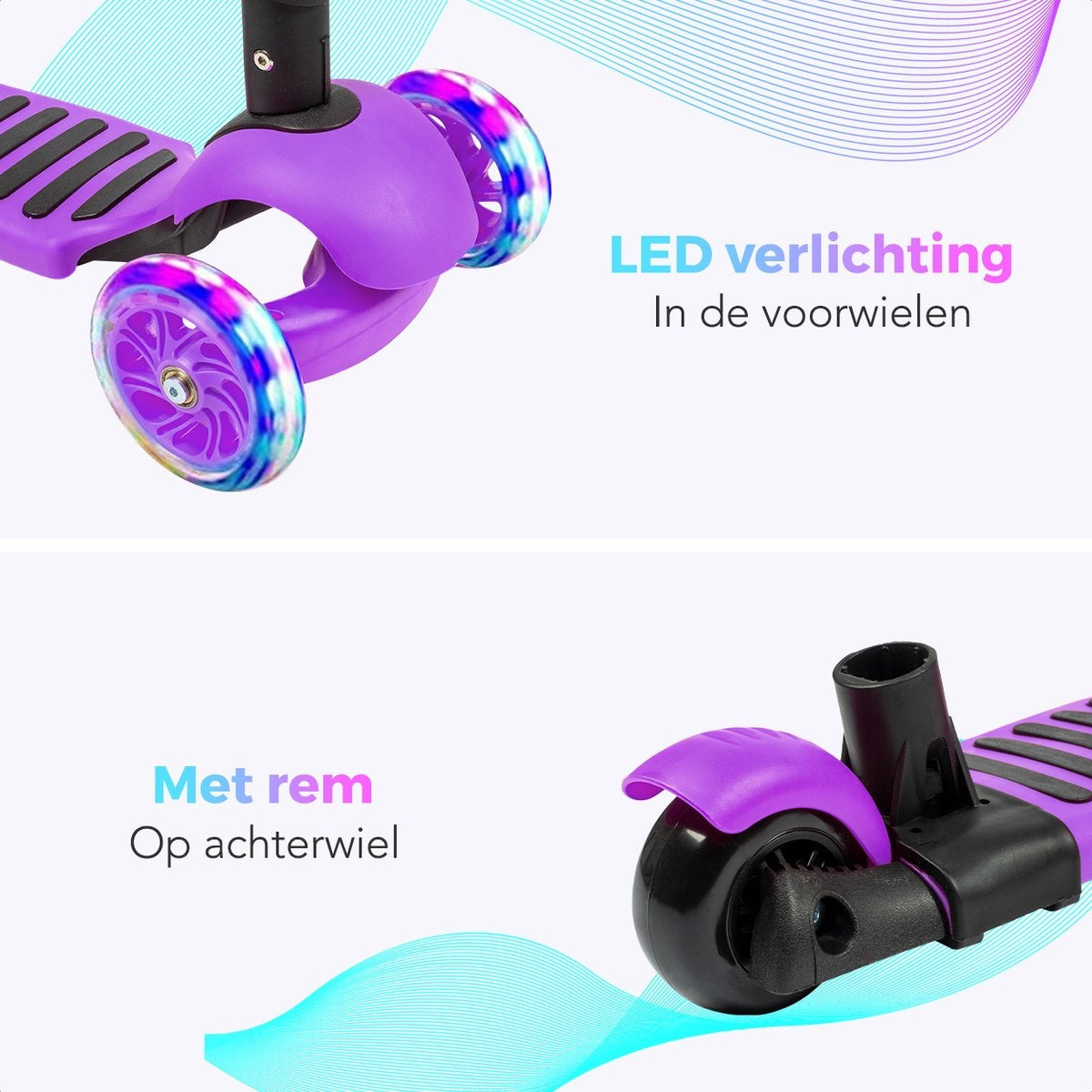 Scooter pour enfants avec barre de poussée - LifeGoods MultiRider - 3 à 8 ans - garçons/filles - 3 roues lumineuses - violet