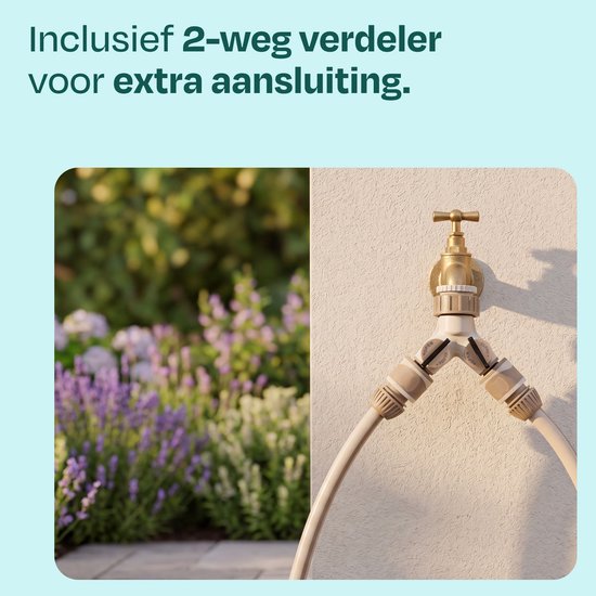 Enrouleur automatique de tuyau d'arrosage VONROC – boîtier mural pour tuyau d'arrosage – avec tuyau d'arrosage haut de gamme de 30 m, pistolet d'arrosage à 8 positions et raccords – beige