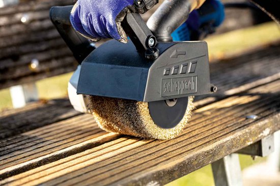 Machine à satiner Scheppach MRS1300 1300 W – Ponceuse à brosses pour le bois, le métal et la pierre – Dérouillage, satinage, ponçage et nettoyage – 3 brosses incluses