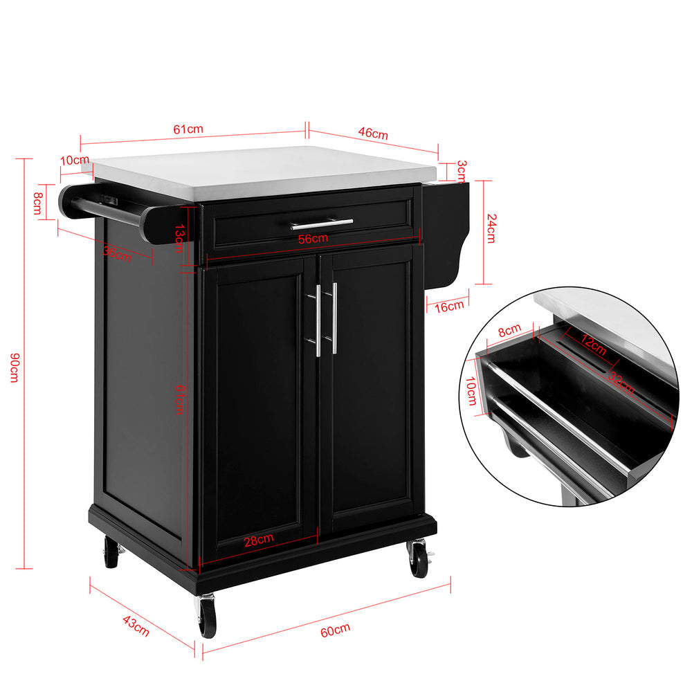 SoBuy Chariot de cuisine avec plan de travail - Avec tiroir et 2 portes - Max. 50KG - 83 x 46 x 90 cm - Noir