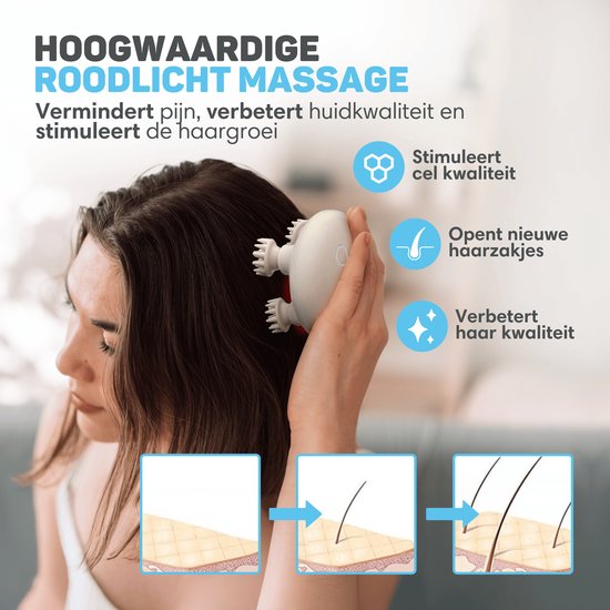 Vulpes Goods® BodyCare - Appareil de massage crânien à infrarouge - Masseur électrique - Masseur de cuir chevelu - Brosse à cheveux - Stimule la croissance et la circulation des cheveux - Rechargeable par USB