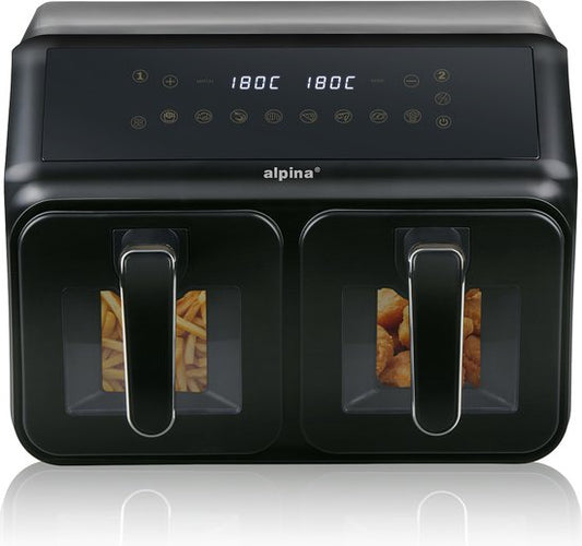Alpina Friteuse à air chaud double XXL - Friteuse à air chaud 2 x 4 L - Friteuse à air chaud avec écran tactile numérique - Four à air chaud pour 6 personnes et plus - 8 programmes de cuisson - Mode Sync - Fonction minuterie