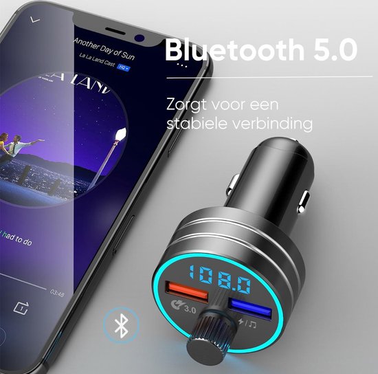 Trendfield Transmetteur FM Bluetooth 5.0 - Carkit USB 3.0 Chargement rapide - Accessoires voiture - Ecoutez de la musique sans fil via Spotify ou Youtube