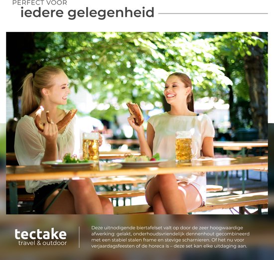tectake® - Table à bière avec 2 bancs - 8 personnes - 170 cm de long - Ensemble de table à bière 3 pièces avec table pliante et bancs - Table de jardin - Banc à bière Oktoberfest