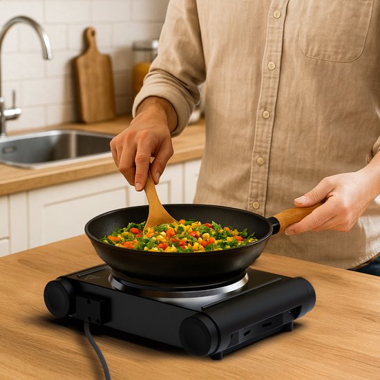 KitchenBrothers Table de cuisson électrique - 1 brûleur - pose libre - 7 niveaux de température - 1500W - Noir