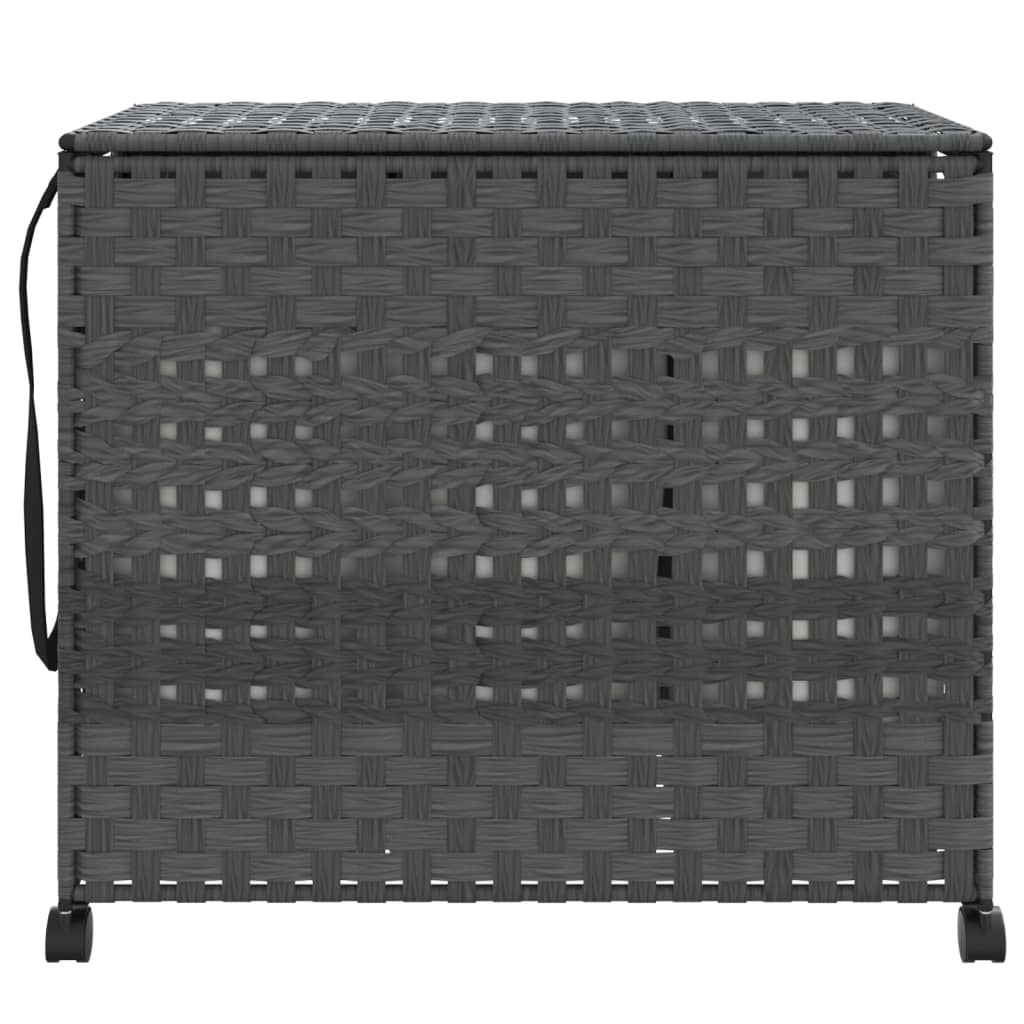 vidaXL Panier à linge à roulettes 66 x 35 x 60 cm - Rotin - Gris - 3 compartiments - Pliable