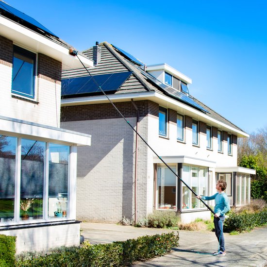 Brosse à laver téléscopique - VONROC - 6,5 m – Avec Tête de Brosse – Nettoyeur de Vitres et Surfaces - Noir