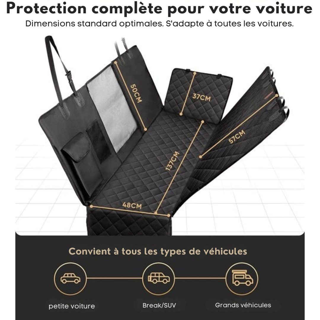 Housse de voiture pour siège arrière de chien - HELDENWERK - imperméable et résistante aux rayures - avec protection latérale et fenêtre de visualisation - noir