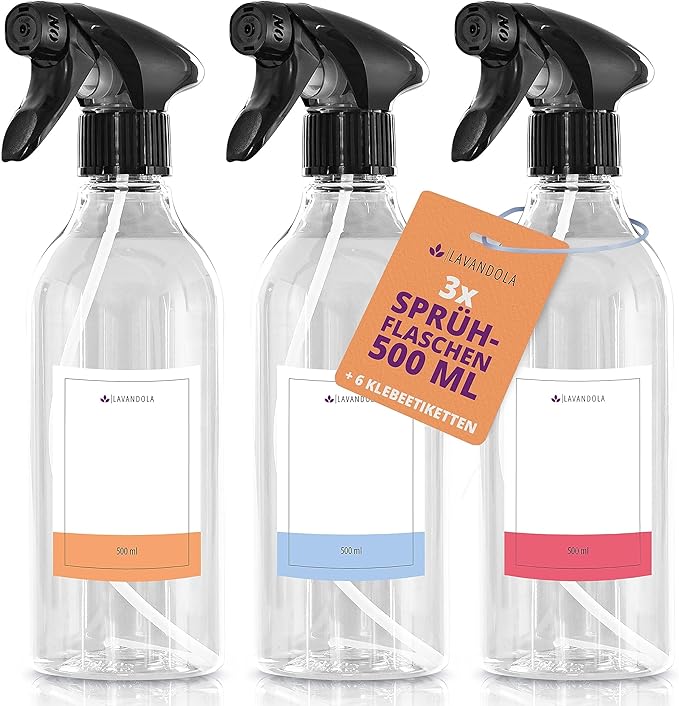 3 vaporisateurs de 500 ml avec étiquettes - pulvérisation fine et homogène, vaporisateur étanche et résistant pour les plantes, petit vaporisateur pour l'entretien automobile, vaporisateur, lot de 3 vaporisateurs