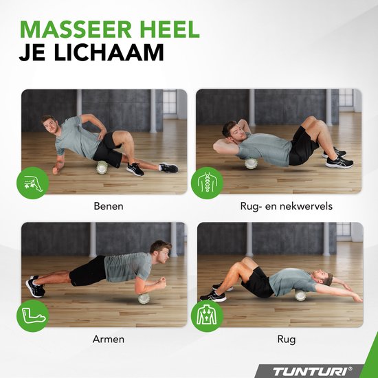 Rouleau en mousse Tunturi Yoga Grid - Rouleau de massage - Rouleau en mousse - Rouleau de fitness - Vert militaire - 33 cm - Application de fitness gratuite incluse