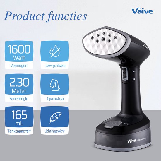 VAIVE TurboSteam Vapeur pliable 1600W - Vapeur à main - Vapeur à linge - Vapeur - Vapeurs à linge