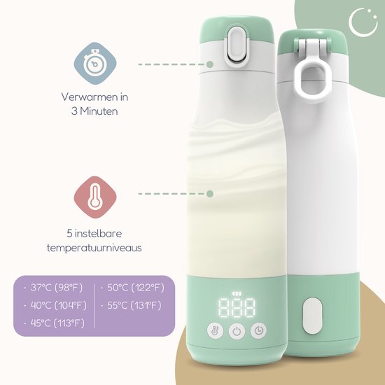 Chauffe biberon - Numsy - Thermos chauffant pour lait et eau - Sans fil - 350 ml