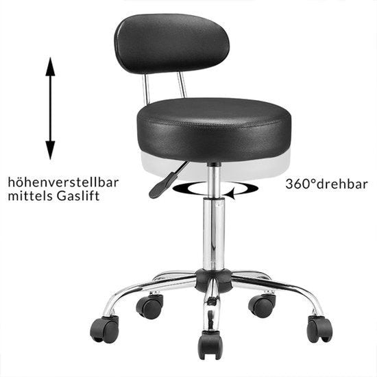 Tabouret pivotant Casaria avec dossier - Hauteur d'assise réglable 46 - 60 cm