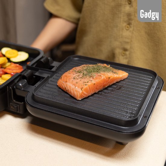 Grill de table Gadgy pivotant à 180° – 3-en-1 – Grill de table et appareil à panini – 1 400 W – Avec plaque antiadhésive amovible et structure rabattable – Régulateur de température – Cuisson allégée en matières grasses – Cooltouch