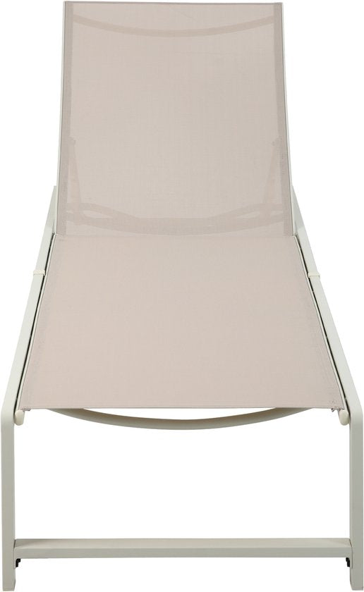 Chaise longue AXI Zane beige/marron – Structure en acier thermolaqué – Dossier à 5 positions – Assise en Textileen – 173 x 62 cm