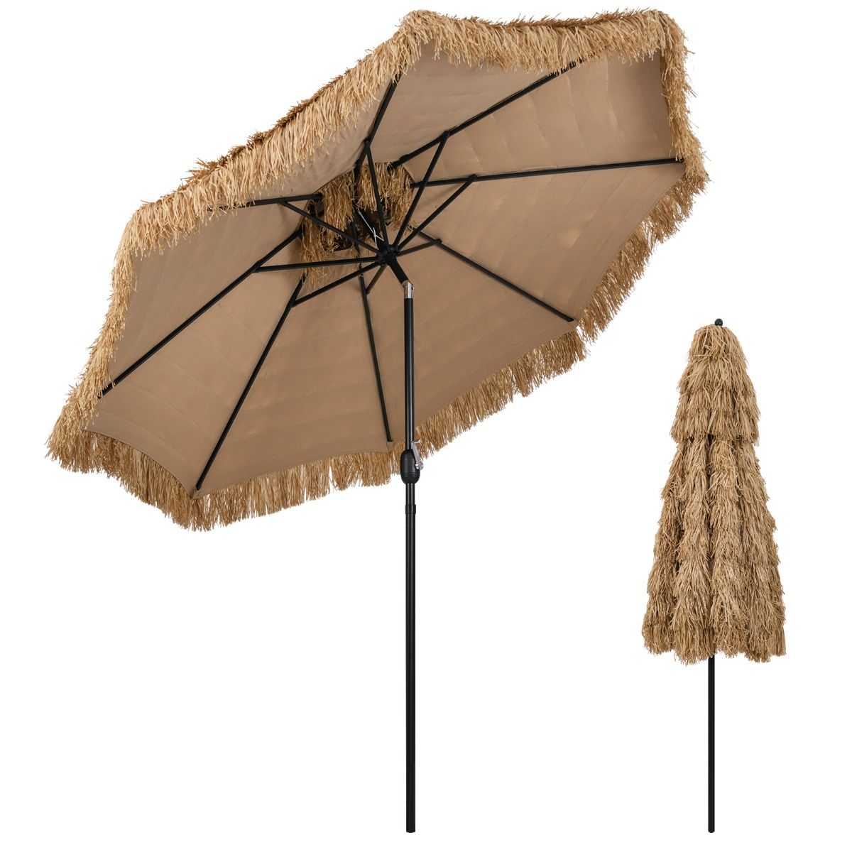 Coast 299 cm Tiki Parasol Hawaii Double Deck Market Parasol - Natural/Black, Ø 299 cm x 270 cm High