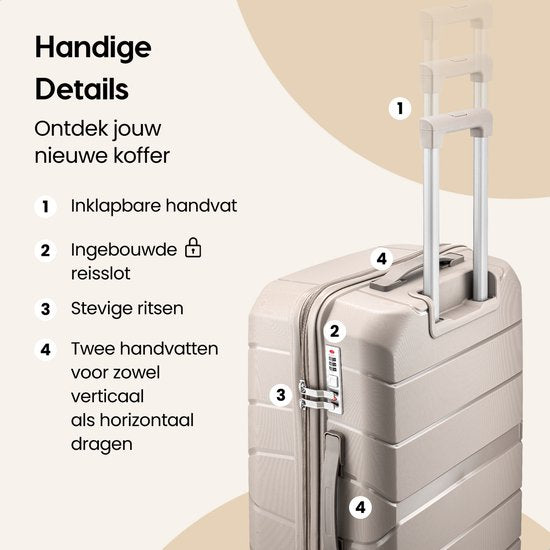 SKYCASES Urban Adventurer - Ensemble de valises - 3 pièces - Serrure à chiffres - 232L - Roues pivotantes - Valise de voyage avec serrure de valise - Légère - Beige