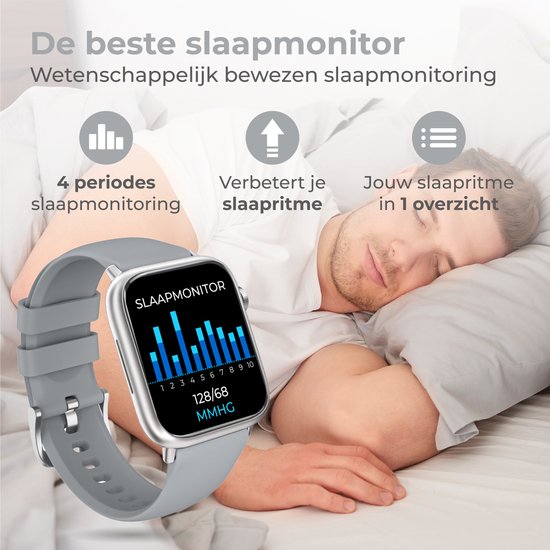 Nuvance - Smartwatch Hommes et Femmes avec Bluetooth - 45mm - Convient à tous les Smartphones - Podomètre et moniteur de fréquence cardiaque - Étanche - Gris