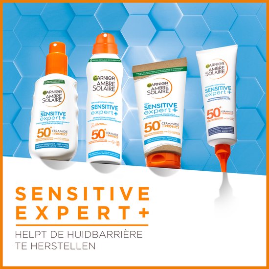 Garnier Ambre Solaire Sensitive Expert+ SPF50+ - Lait solaire hypoallergénique pour peaux sensibles avec Ceramide Protect - 175 ml