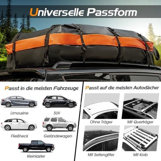 Coffre de toit Coast - étanche - 560 L - pour tous les véhicules - 4,5 kg - 132 x 100 x 43 cm - noir et orange